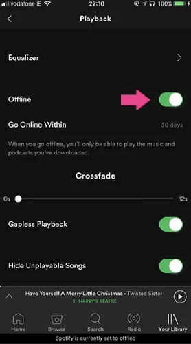 offline mode on spotify